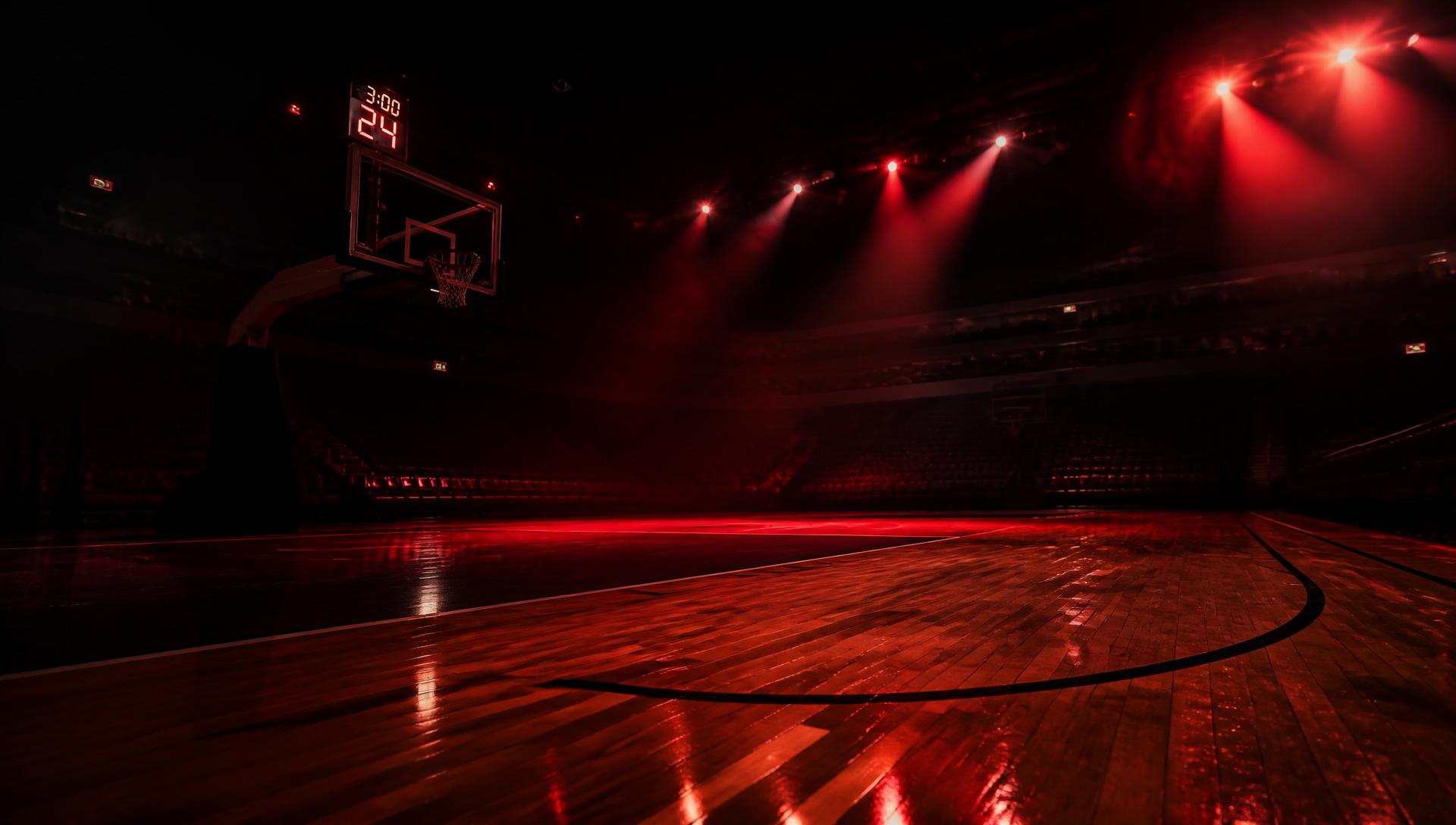 Georgia Power Basketball Club home court under crimson arena lights