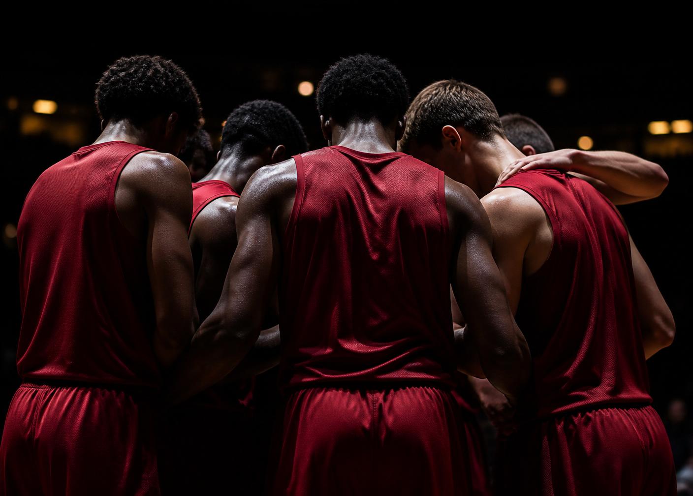 Georgia Power players huddled together before tip-off